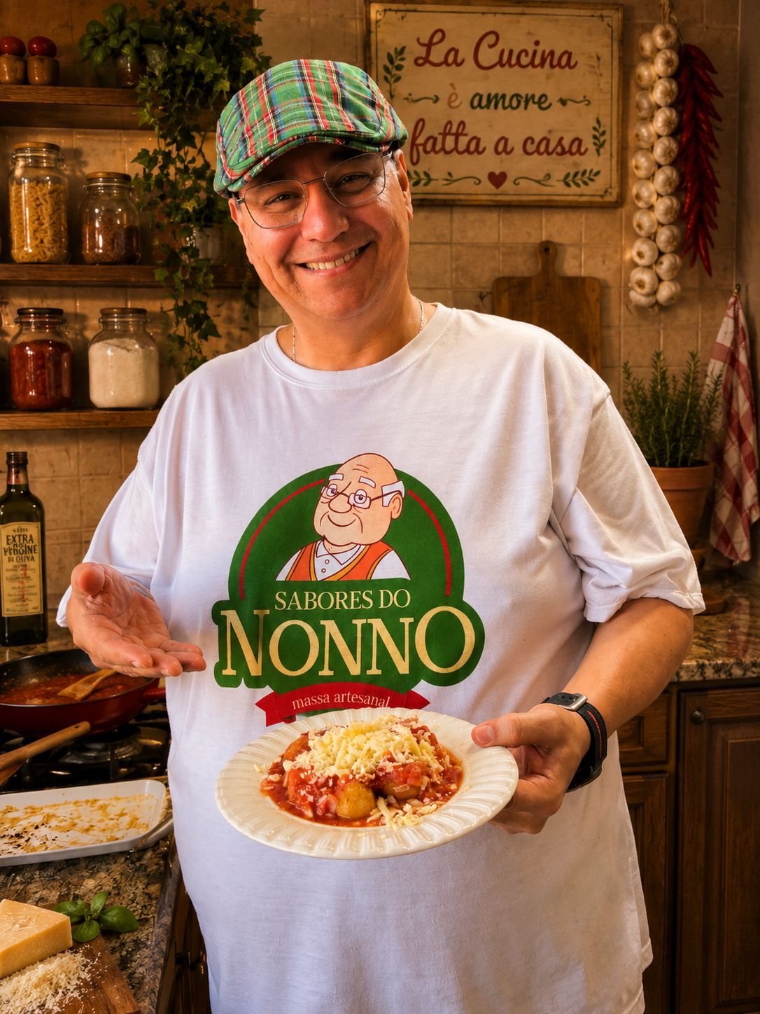 Cadu Moura, CEO da Sabores do Nonno, na cozinha